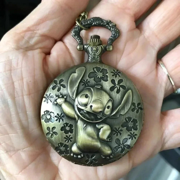 Disney’s Lilo & Stitch Bronze Pocket Watch and Chain NWT - Picture 1 of 4